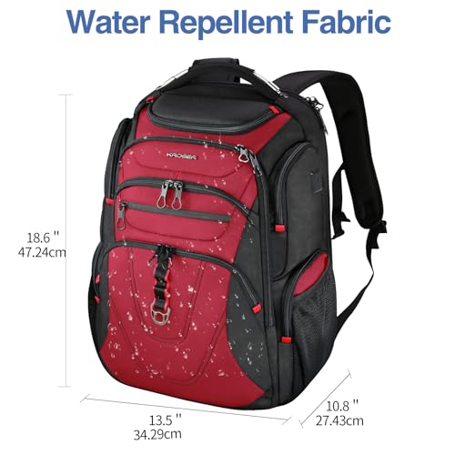 Image of KROSER TSA Friendly Travel Laptop Backpack 17.3 inch XXXL Gaming Backpack Water-Repellent College Daypack Business Backpack with RFID Pockets & USB Port for Men /Women-Black /Red