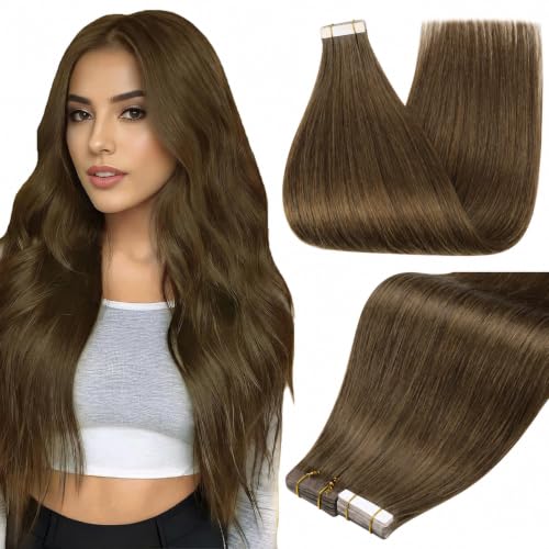 Full Shine Tape In Hair Extensions Human Hair, Dark Brown 18 Inch