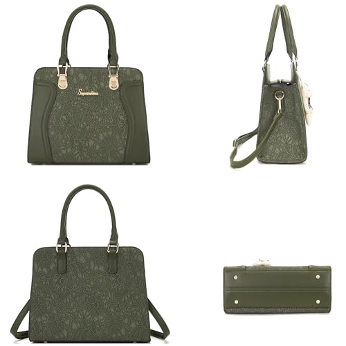 Image of Women's Fashion Handbag Tote Bag Shoulder Top Handle Satchel Purse Set 4pcs | Stylish Style,Chain Texture Design,Ample Space,Bear Doll Decoration,with a Crossbody Strap