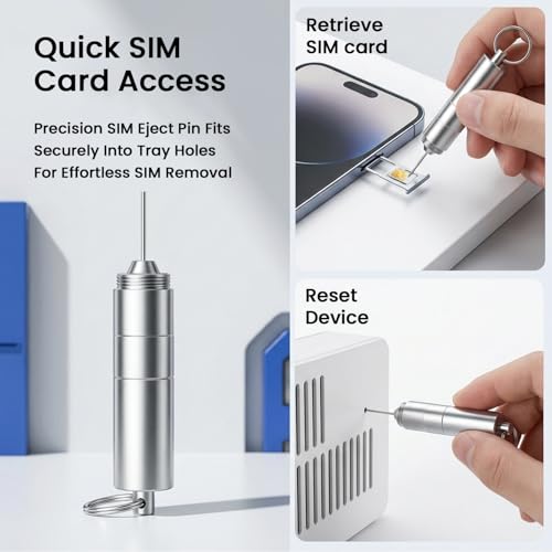 Image of ZORBES 2PCS 3-in-1 SIM Card Tray Removal Tool with Cleaning Brush, Portable Keychain Eject Pins Reset Needle Opener Cleaning Pen for Smartphones, Earbud Earphone, Aluminum Alloy Phone Accessory