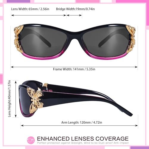 FancyPink Women's Polarized Sunglasses - Wrap Around Stylish Butterfly Frame w UV Protection Sun Glasses for Women4