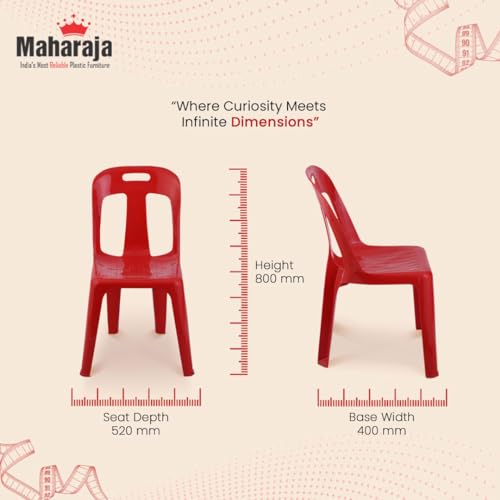 Image of MAHARAJA 100% Virgin Plastic Chair | Stackable | Armless | for Home, Garden, Restaurants and Office (Red, Pack of 4)