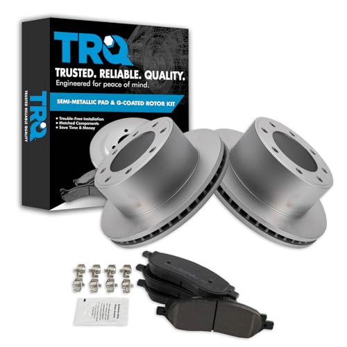 Image of TRQ Rear Brake Pad & Rotor Kit Semi-Metallic Premium G-Coated Compatible with 2005-2007 Ford F-250 Super Duty F-350 Super Duty