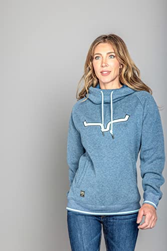 Kimes Ranch Women's Pull-Over Long Sleeve Hoodie With Cowl-Neck Two Scoops/Navy Heather #TOP2