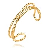 CANEVINKA 18K Gold Plated Cross Wire Bangle Charm Wide Bracelets Couples Love Bracelets for Women Ma