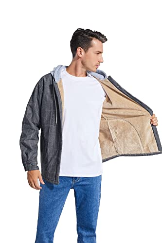 Image of Men's Cotton Plaid Shirt Jacket Fleece Flannel Sherpa Button Down