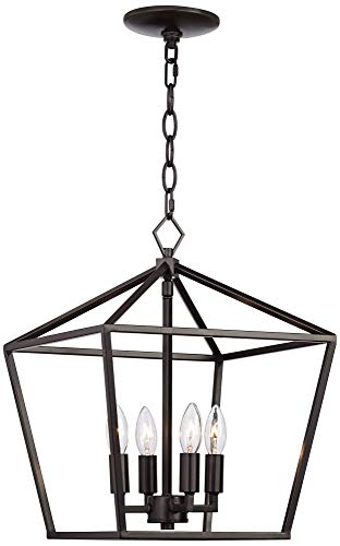 Franklin Iron Works Queluz Bronze Pendant Chandelier Lighting 13" Wide Farmhouse Industrial Rustic Geometric Cage 4-Light Fixture For Dining Room Living House Home Foyer Kitchen Island Entryway #TOP5