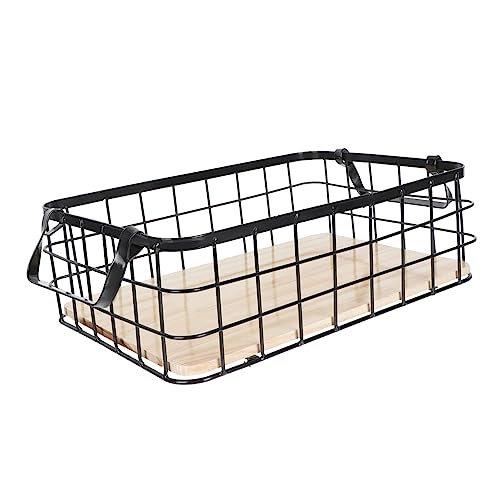 SOLUSTRE 1Pc Decorative Black Iron Kitchen Storage Basket with Two Handles Versatile Organizer for Fruits Snacks and Sundries Lightweight and Easy to Move