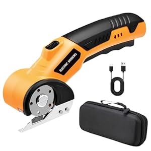 Caossuixin 4.2V Cordless Electric Scissors with Storage Bag, Rechargeable Cardboard Cutter Tool Fabric Scissor with Safety Lock & LED Light,Rotary Electric Box Cutter for Carpets,Plastic,Leather,Paper