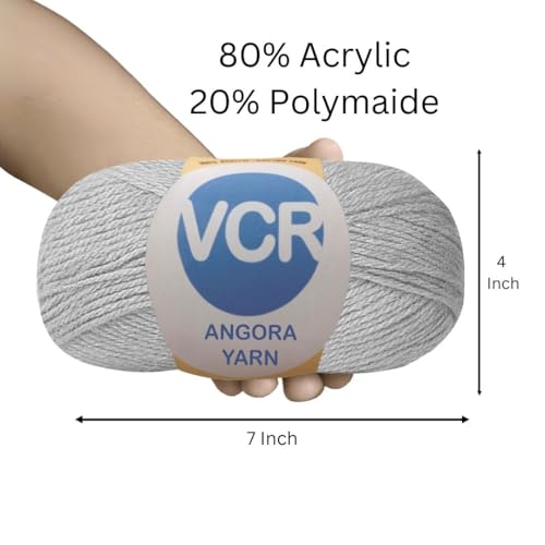 Image of VCR Dove Grey Angora Knitting Yarn, Pack of 1, 100 Grams Hank, 256 Meters Length, 80% Flurry - 20% Acrylic Polyamide Soft Ball for Crochet and Knitting, Suitable for Baby Blankets, Cushion Covers