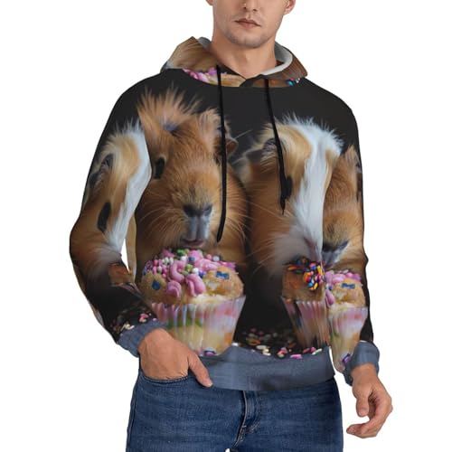 ETASUIOL Sudadera con capucha para hombre con estampado de conejillos de indias y cupcakes, cómoda y elástica, adecuada para primavera, otoño e invierno, Negro, 4XL