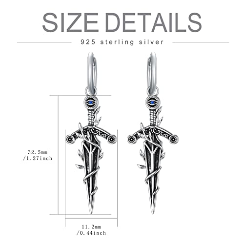 Sterling Silver Medieval Sword Dangle Drop Earrings Dagger Hoop Earrings Cross Knives Earrings for Women Girls Boys Men4