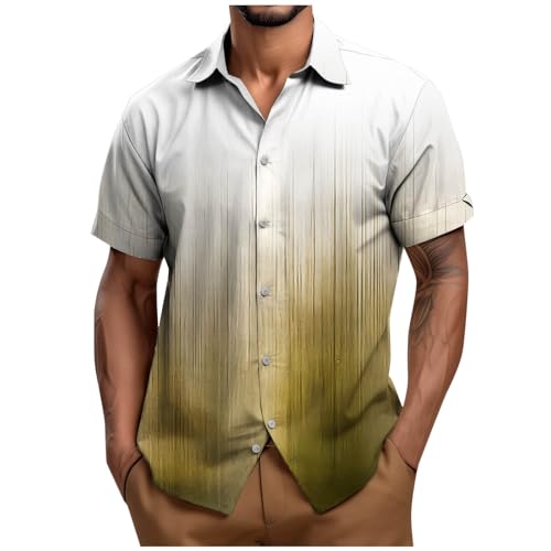 Graceful Gradient Color Tees for Men Lapel Button Down Short Sleeve Blouse Cardigan Wide Fit Tops Seaside Outdoor