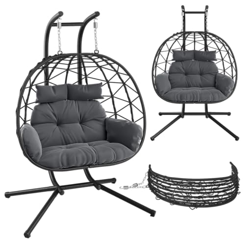STEELSØN Alarian Hängesessel 2 Personen Hängestuhl Rattan Outdoor & Indoor mit Kissen XXL-Sessel Schwarz höhenverstellbar Gartenschaukel für Erwachsene & Kinder Hängekorb faltbar bis 220kg