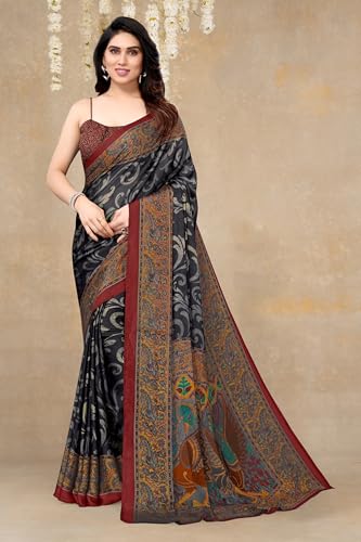 Image of MIRCHI FASHION Saree for Woman Chiffon Kalamkari Design | Professional Office Wear Lightweight Sari for All-Day Comfort with Blouse (Available in 15 Colors)