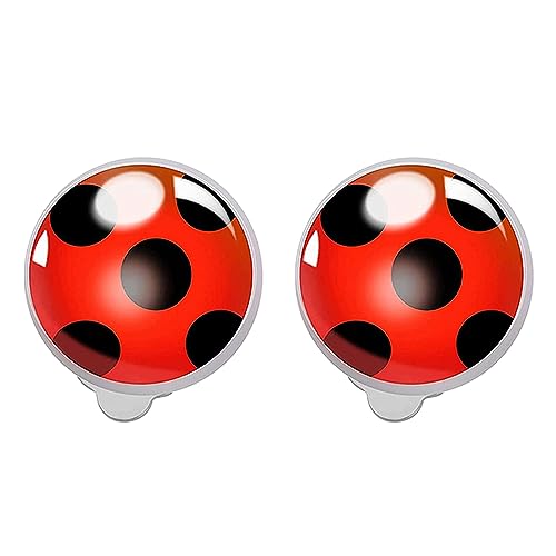 OHINGLT Ladybug Clip on Earrings for Woman Silver Ear Cuff Black Spot Red Ladybug Earring
