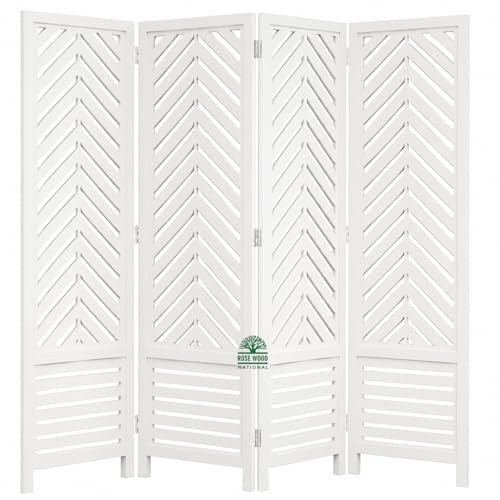 Image of Wooden Room Divider 6 Feet, 4-Panel Folding Wooden Partition for Living Room, Office, Pooja Room, Restaurant, Kitchen & Balcony (2W x 1.82H Meters). (White-Cone Pattern)