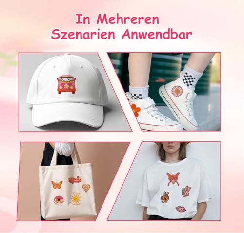 20 Stück Patches zum Aufbügeln, Hippie Boho-Stil Mischung Stickereien Aufbügel Patches für Kleidung, Stoffmaterial, 3-5CM, Bügel Patch für Reparatur und Dekoration