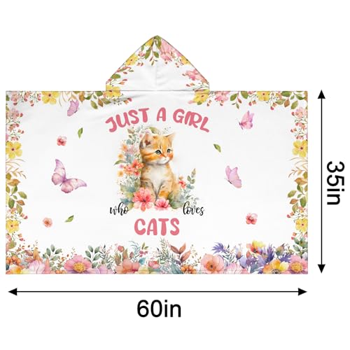 Image of Cat Hooded Bath Towels for Girls,Soft Cotton Swimming Shower Beach Blanket (Cat)