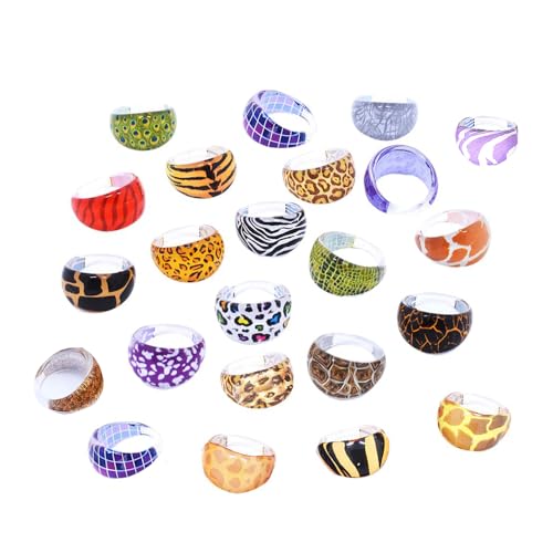 WTYPOPK Lot de 24 bagues de phalange en résine acrylique pour femme, grosses bagues colorées et...