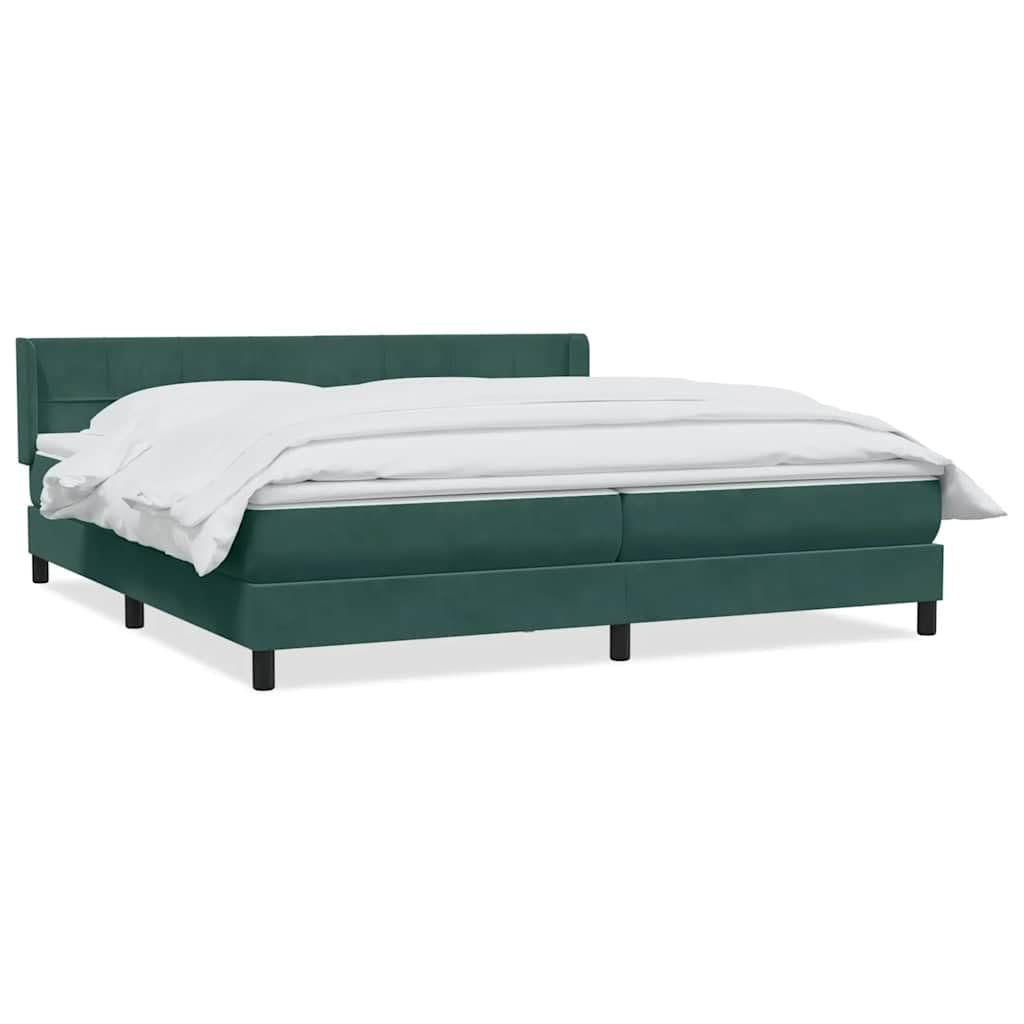 Cama con somier, color verde oscuro, 180 x 220 cm, funda de tela de terciopelo, con colchón de muelles ensacados, cabecero ajustable y cubrecolchón para dormitorio, descanso