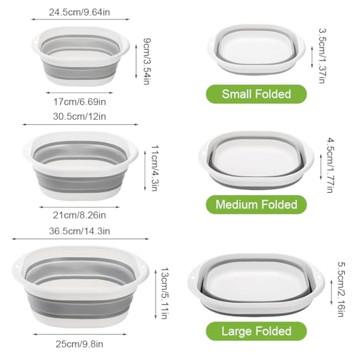 Image of HASTHIP Silicone Collapsible Tub Bucket Set, Portable Wash Basin for Handwash, Outdoor Basin for Washing, Foldable Bucket with Hanging Holes, Portable Sink for Washing Fruit & Vegetables (3Pcs)
