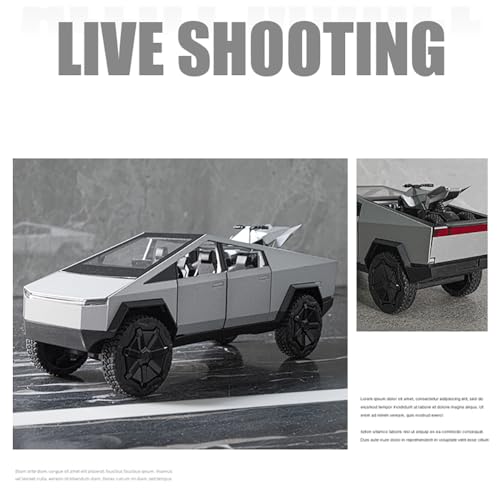 Image of DEUSON ECOM 1:24 Scale Cyber Truck Toy Car for Kids Die Cast Metal Model Cars with Light Sound Pull Back and Openable Door Car Toy