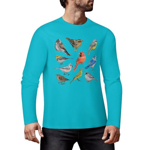 Camiseta de manga larga con gráfico divertido para amantes de los pájaros, camiseta de algodón de primera calidad para hombres y mujeres, Estilo azul cielo, L