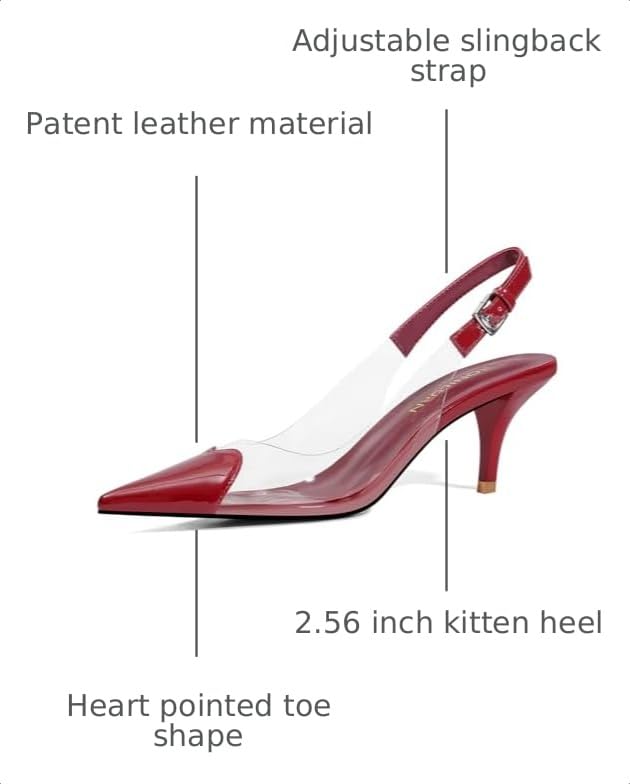 Image of Women's Kitten Heels Clear Slingback Closed Pointed Toe Pumps Low Heel Dress Shoes Sling Back Comfortable Transparent PVC