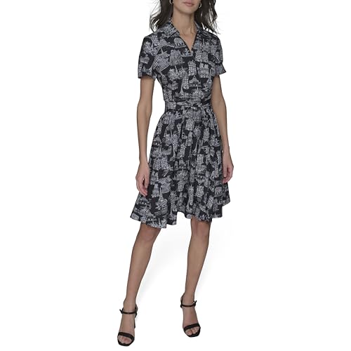 Image of Karl Lagerfeld Women's Short Sleeve Surplice Neck Faux Wrap Belted Mini Dress