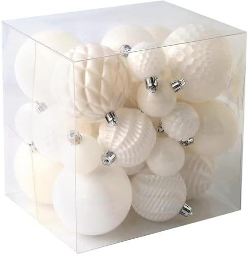 Christmas Balls Ornaments -36pcs Shatterproof Christmas Tree Decorations with Hanging Loop for Xmas Tree Wedding Holiday Party Home Decor,6 Styles in 3 Sizes(White)