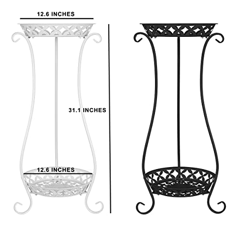 Jepreco Plant Stand Shelf Set Of 2 Indoor Outdoor, 2-Tier Flower Pot Holder Organizer Display Rack For Garden Balcony Patio Living Room (Round White) #TOP1