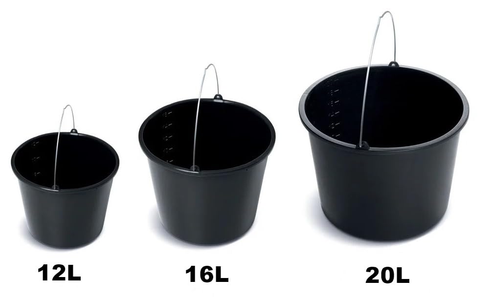 BirnePower Lot de 10 Seaux de Chantier 20L Gradués, Auge à Mortier, Bac de Maçon pour Béton, Récipient Polyvalent Eau et Nettoyage