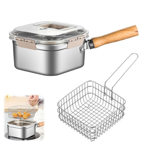 🐟 10 Best Outdoor Fish Fryer For 2025 6 3in1 Deep Fryer Pot Steaming Pot Home Kitchen Stainless Steel Wooden Handle Cooker With Oil Drip Drainer Rack, Portable Outdoor Camping Hiking Pinic Fryer Pot (storage Container + Pot + Frying Pan)