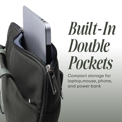 Image of Protecta Grace Office Laptop Messenger Bag for Men and Women Canvas Look Laptop Briefcase Water Repellent Padded Laptop Messenger Sleeve Bag 15.6 Inch Ideal for Office & Work in Color Olive