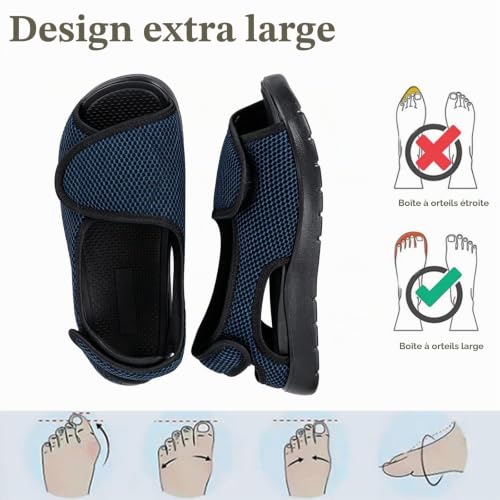 Gaatpot Chaussons Diabétiques Femmes Sandale Scratch Hommes Sandales de Rééducation Largeur Réglables Chaussures Orthopédique Eté bleu EU40 – vue 4