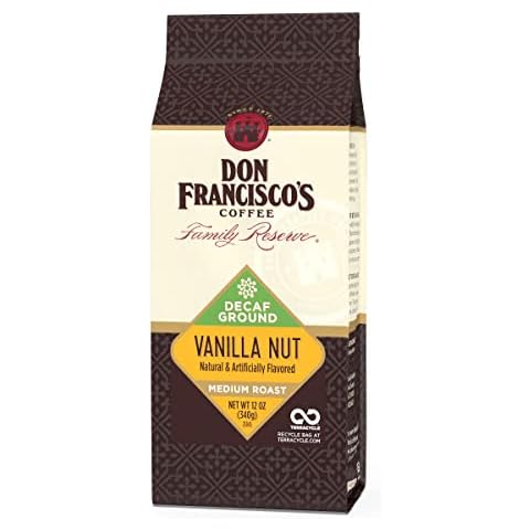 Don Francisco's Premium Decaf Vanilla Nut Flavored Ground Coffee: 99.7% Caffeine-Free, 100% Arabica Beans, Rich Aroma, Perfect for Drip, Pour-Over, and French Press (12 oz Bag) Cover