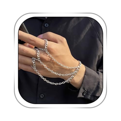Punk Ring Bracelet for Men Gothic Hand Chain Bracelet Silver Hand Ring Bracelet for Men