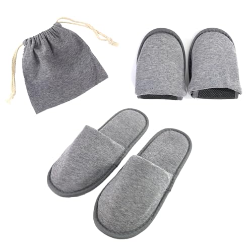 EQLEF Zapatillas de viaje para mujeres y hombres con bolsa de almacenamiento, 1 par de zapatillas de spa plegables (Gris, Sistema tallas calzado EU, Adulto, Hombre, Números (rango), mediano, 39, 42)