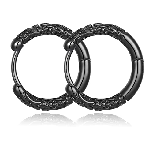 Clyhon Mens Womens Vintage Huggie Hoop Boucles d'oreilles 14mm 12mm Chirurgical Titanium Steel Hip Hop Punk Aesthetic Boucles d'oreilles Argent Noir Hypoallergénique Cover