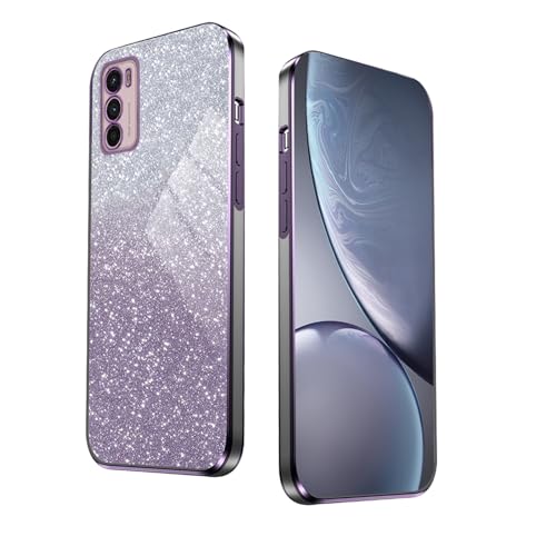 WBWONE Glitter Funda para Motorola Moto G42, Borde Electroplateado, Antigolpes Carcasa Suave con Pegatinas Brillantina, Resistente a Arañazos Case - Púrpura