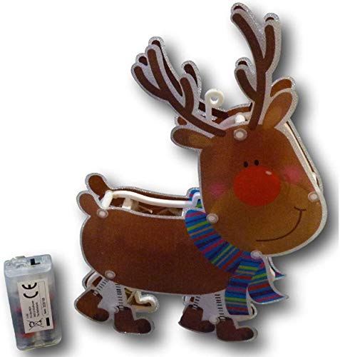 Preisvergleich Produktbild 3D Fenster-Dekoration LED Beleuchtung Weihnachtsbeleuchtung Silhouette Leuchtfigur mit 10 LEDs (Motiv: Rentier)