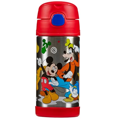 THERMOS kids FUNTAINER STRAW BOTTLE DISNEY Bouteille isotherme pour enfant en acier inoxydable avec paille 0,35 l Motif Mickey Bouteille isotherme pour enfant...