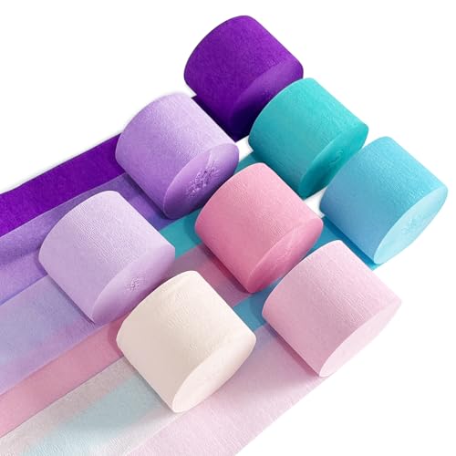 Image of Pastel Crepe Paper Streamers 8 Rolls 656ft Party Streamers for Mermaid, Baby Shower, Under The Sea Party Decorations for Girls
