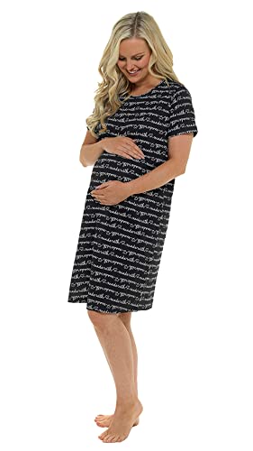 Nikaro Women's Maternity Nursing Nightdress Super Soft Short Sleeve Nightie (16-18) Black
