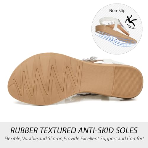 Image of iCKER Women Flat Thong Sandals Rhinestone Sparkly Boho Elastic Ankle Strap | Non‑slip TPR Outsole,Matches Summer Dresses,Ideal for Vacation,Wedding and festival