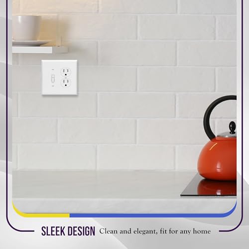Image of ENERLITES Combination Toggle Light Switch /Duplex Receptacle Outlet Wall Plate Cover, Midway Size 2-Gang 4.88 inch x 4.92 inch, Polycarbonate Thermoplastic, UL Listed, 881121M-W, White(2 Pack)