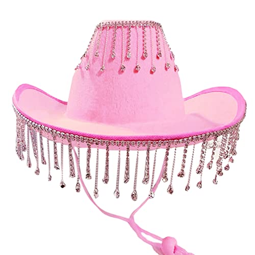 Chapeau de cowboy avec strass brillants et finitions scintillantes rose