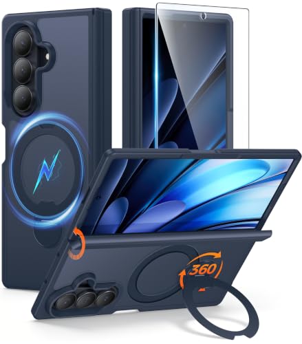 Image of FNTCASE for Samsung Galaxy Z-Fold-8-Ultra Case: Z Fold 7 Case [360 Spin Magnetic Stand] [Fit for Magsafe] [Hinge Protection & Screen Protector] Translucent Matte Military Shockproof Cover - Deep Blue