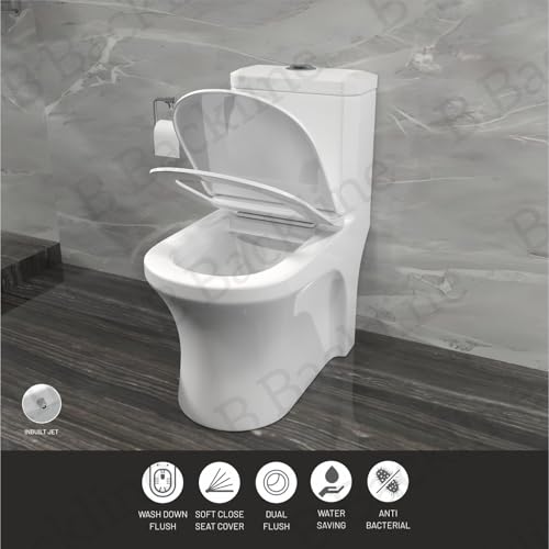 Image of B BACKLINE Ceramic Floor Mounted One Piece Toilet Commode /Western Toilet /European Commode With Soft Close Seat Cover For Lavatory, Toilets (Floor Mounted, Coco - P Trap Outlet Is From Wall)
